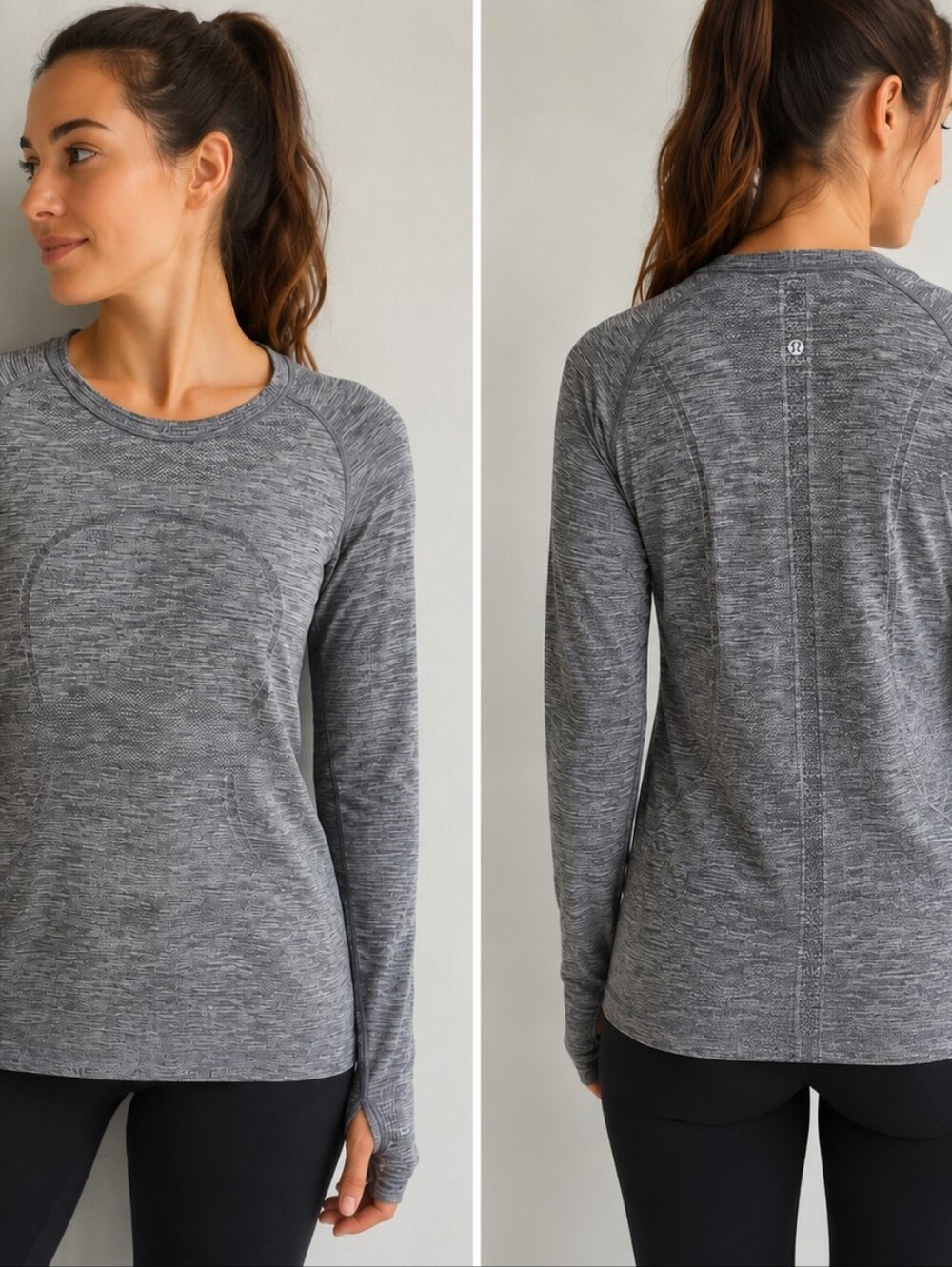Lululemon The Sweat Life Seamless Running Top Gray Thumbholes Women’s 10
